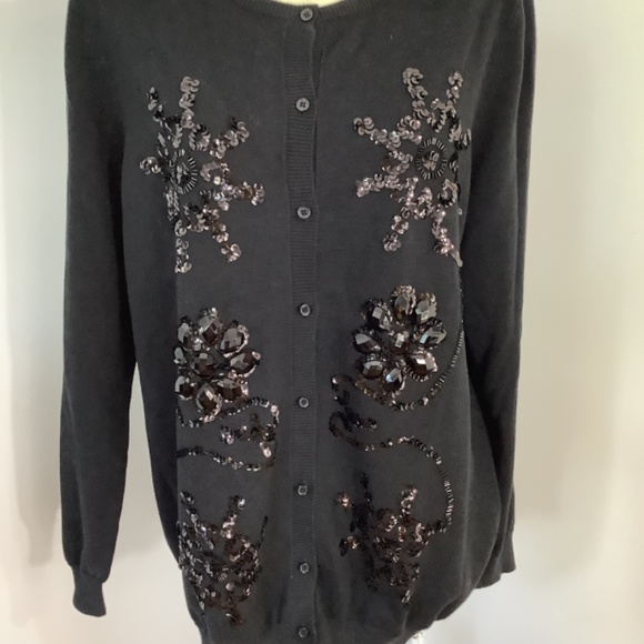 NWT VTG DG2 by DIANE GILMAN XL BLACK JERSEY KNIT CARDIGAN BEADED SPECIAL EVENT - Picture 6 of 11